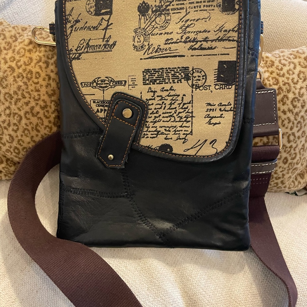 Black and Tan Printed Messenger Bag/crossbody